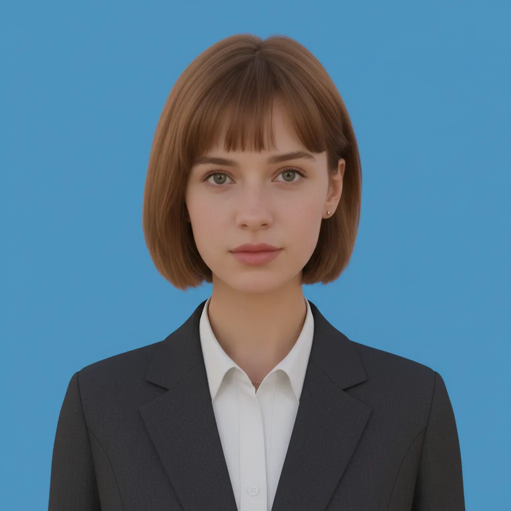 Generate an ID photo of the person in the image wearing formal attire, with a solid color background