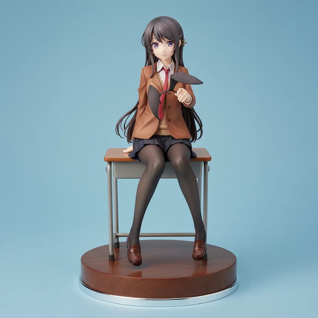 Generate a mixed-material figure with pedestal based on the reference image, full-body close-up, multi-angle lighting, bright illumination, eye-level perspective, solid color background in matching color scheme